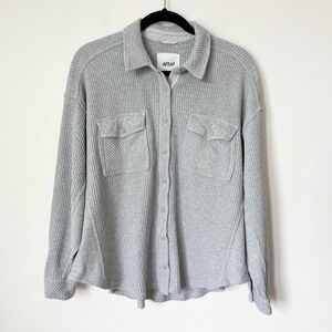 Aerie Lumber Jane Waffle Shirt Womens Small Gray Button Down Shacket Oversized